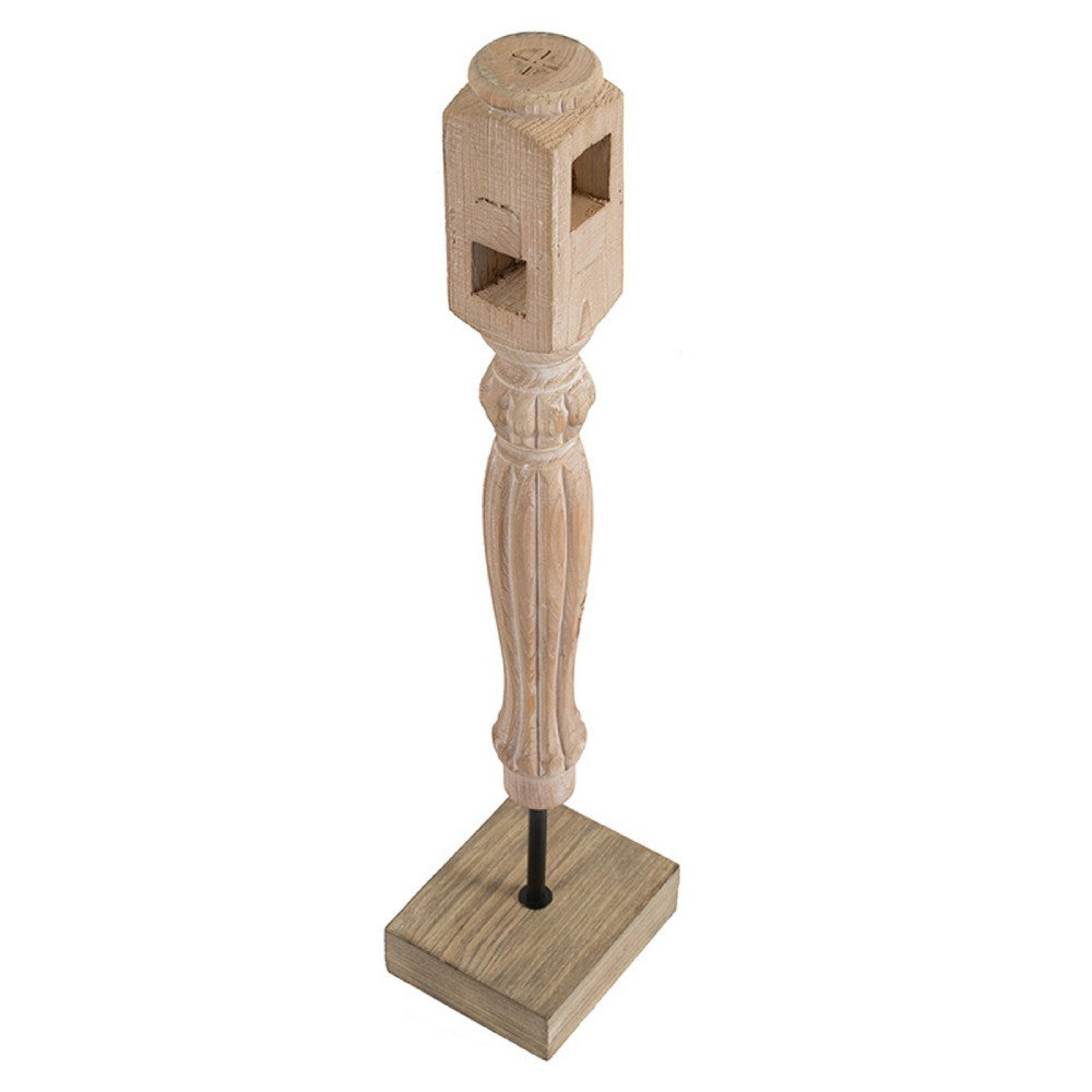 Wren Tabletop Accent Decoration, Turned Detail Iron Rod, Brown Wood 30 Inch - BM350901