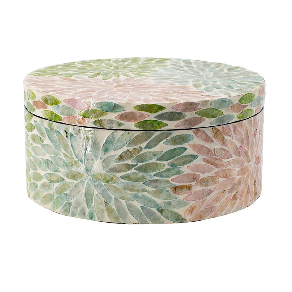 Thea Round Accent Storage Box, Petal Multi-Color Capiz Shell Inlay 10 Inch - BM350902