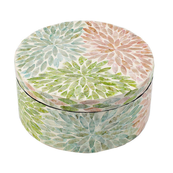 Thea Round Accent Storage Box, Petal Multi-Color Capiz Shell Inlay 10 Inch - BM350902