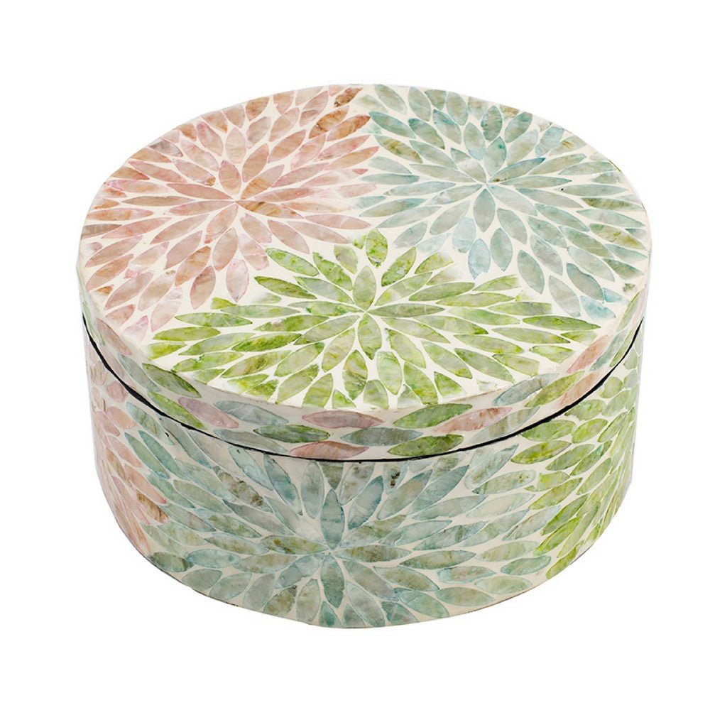 Thea Round Accent Storage Box, Petal Multi-Color Capiz Shell Inlay 10 Inch - BM350902