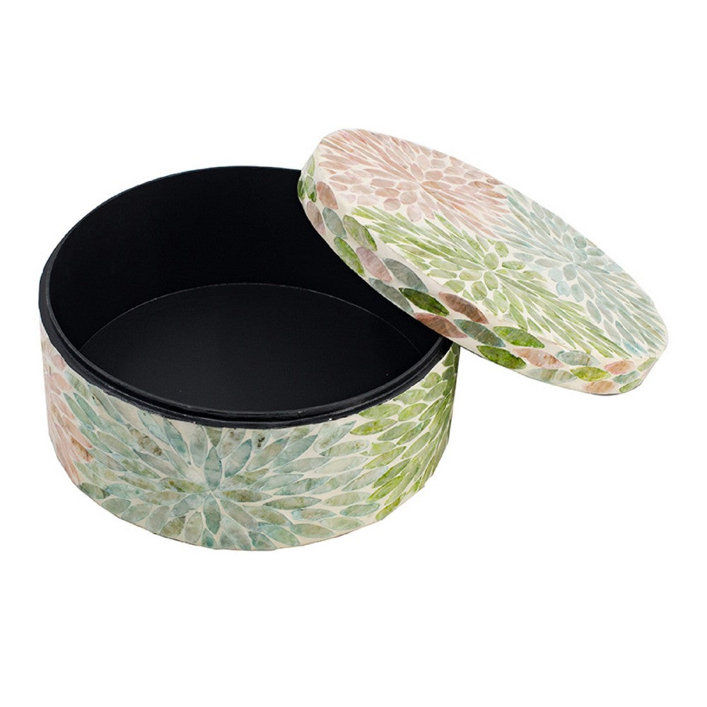 Thea Round Accent Storage Box, Petal Multi-Color Capiz Shell Inlay 10 Inch - BM350902