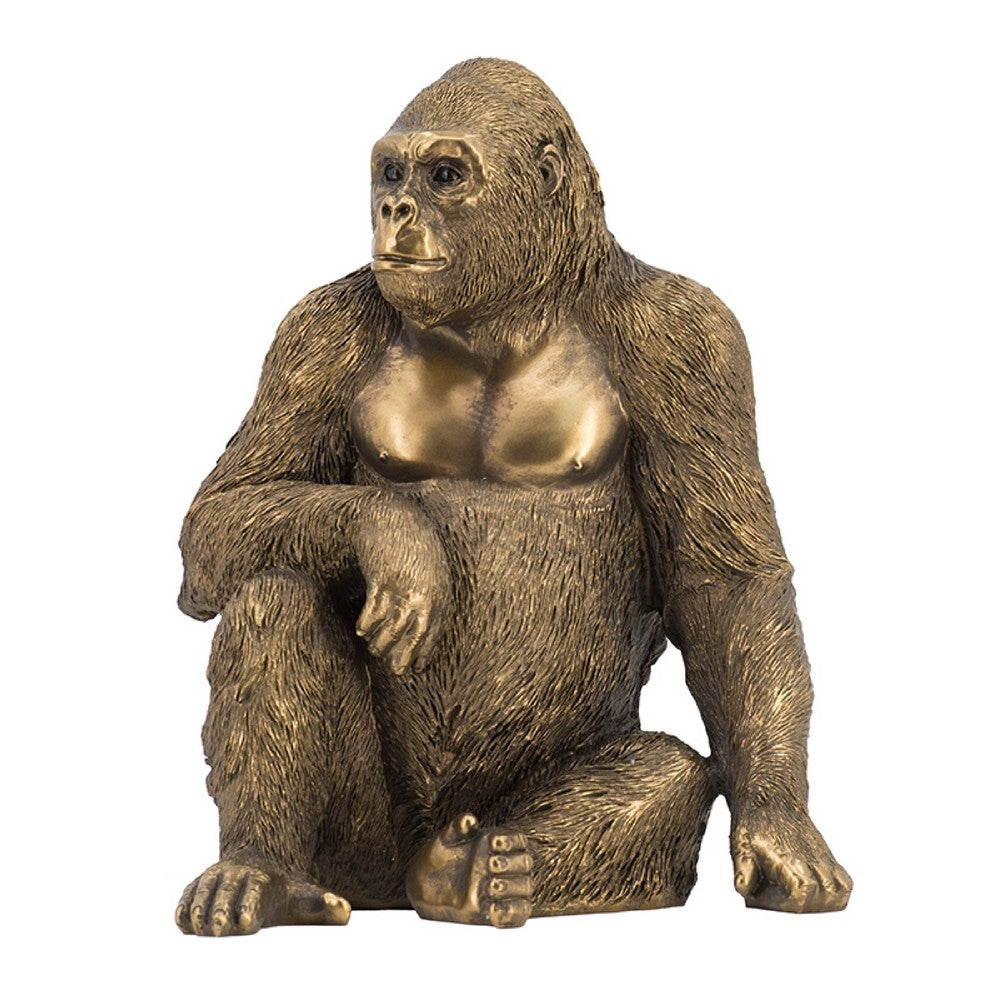 Tessy Seated Gorilla Figurine, Lifelike Bronze Polyresin Details, 8 Inch - BM350903