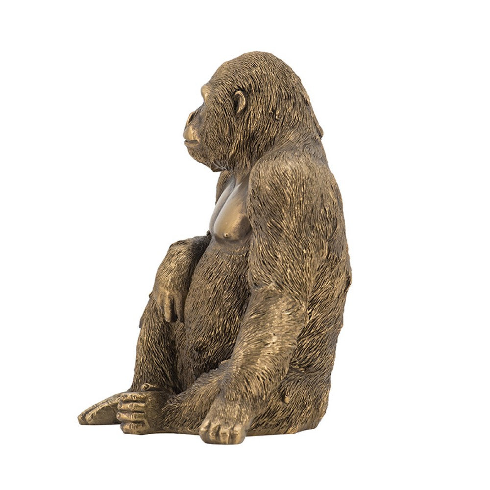Tessy Seated Gorilla Figurine, Lifelike Bronze Polyresin Details, 8 Inch - BM350903