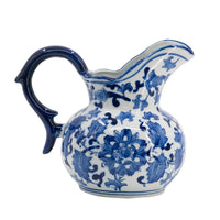 Esme Decorative Milk Jar Accent, Floral Motif Blue White Porcelain 8 Inch - BM350907
