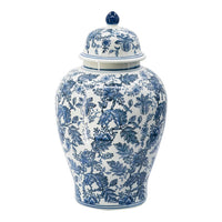 Brady Ginger Jar with Dome Lid, Floral Pattern Blue-White Porcelain 23 Inch - BM350908