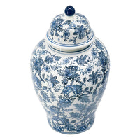 Brady Ginger Jar with Dome Lid, Floral Pattern Blue-White Porcelain 23 Inch - BM350908