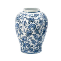 Brady Ginger Jar with Dome Lid, Floral Pattern Blue-White Porcelain 23 Inch - BM350908