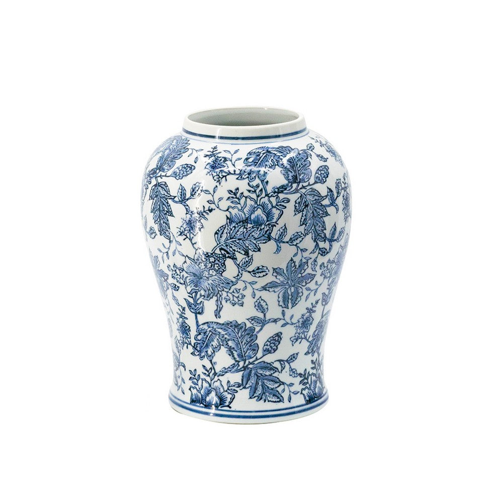 Brady Ginger Jar with Dome Lid, Floral Pattern Blue-White Porcelain 18 Inch - BM350909