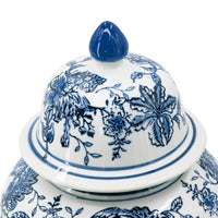 Brady Ginger Jar with Dome Lid, Floral Pattern Blue-White Porcelain 18 Inch - BM350909