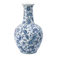 Macy Accent Flower Vase, Traditional Floral Blue White Porcelain 24 Inch - BM350910