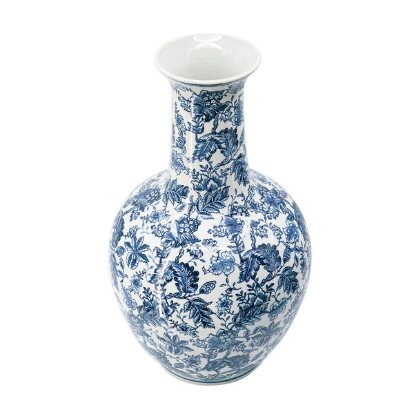 Macy Accent Flower Vase, Traditional Floral Blue White Porcelain 24 Inch - BM350910