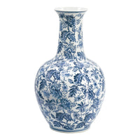Macy Accent Flower Vase, Traditional Floral Blue White Porcelain 24 Inch - BM350910