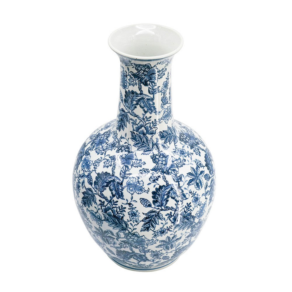 Macy Accent Flower Vase, Traditional Floral Blue White Porcelain 24 Inch - BM350910