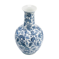 Macy Accent Flower Vase, Traditional Floral Blue White Porcelain 24 Inch - BM350910