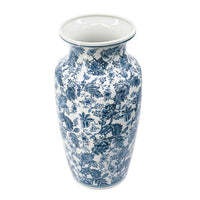 Macy Wide Decorative Vase, Traditional Floral Blue White Porcelain 12 Inch - BM350911