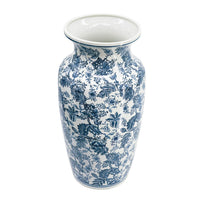 Macy Wide Decorative Vase, Traditional Floral Blue White Porcelain 12 Inch - BM350911