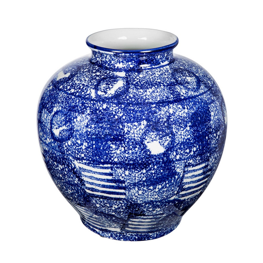 Caleb Decorative Vase, Speckled Glazed Finish, Blue-White Porcelain 9 Inch - BM350912