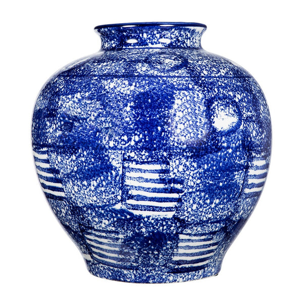 Caleb Decorative Vase, Speckled Glazed Finish, Blue-White Porcelain 9 Inch - BM350912