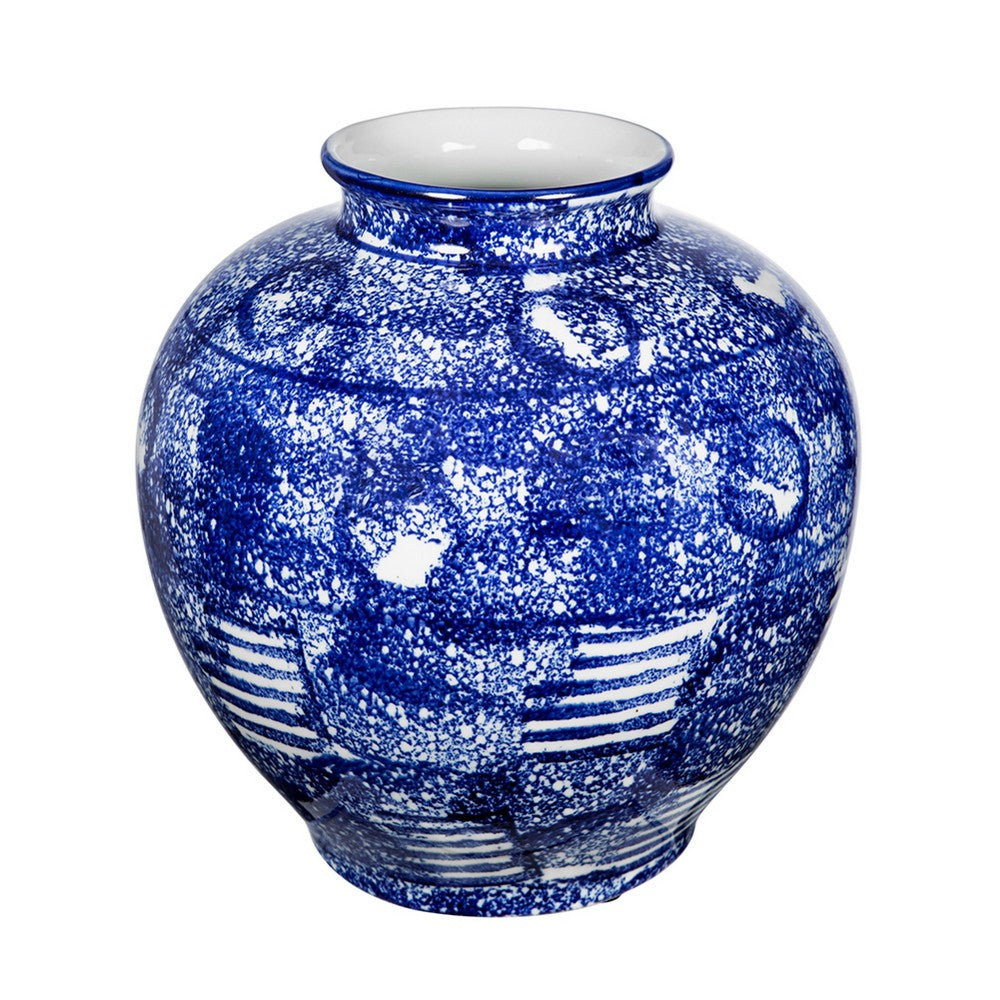 Caleb Decorative Vase, Speckled Glazed Finish, Blue-White Porcelain 9 Inch - BM350912