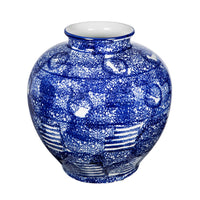 Caleb Decorative Vase, Speckled Glazed Finish, Blue-White Porcelain 9 Inch - BM350912