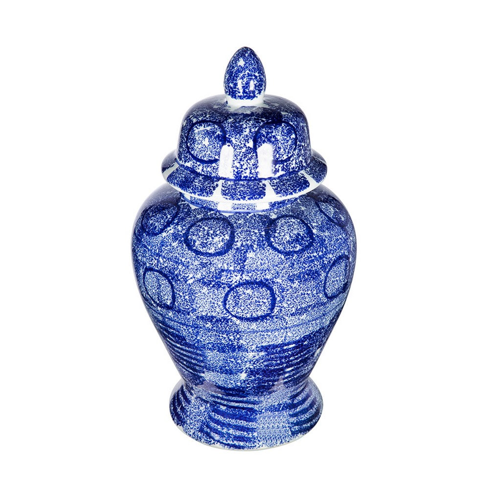 Jonah Ginger Jar, Speckled-Circular Patterns, Blue-White Porcelain 17 Inch - BM350913