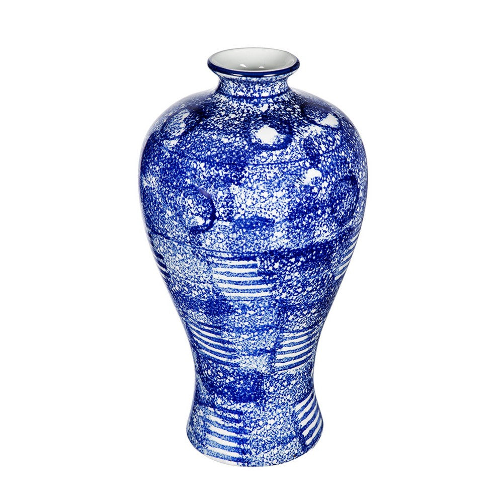 Caleb Accent Vase, Speckled Glazed Finish, Blue-White Porcelain 13 Inch - BM350914