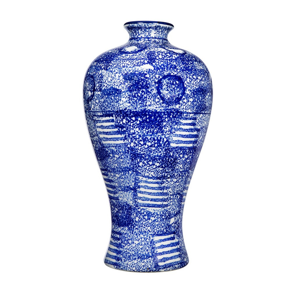 Caleb Accent Vase, Speckled Glazed Finish, Blue-White Porcelain 13 Inch - BM350914