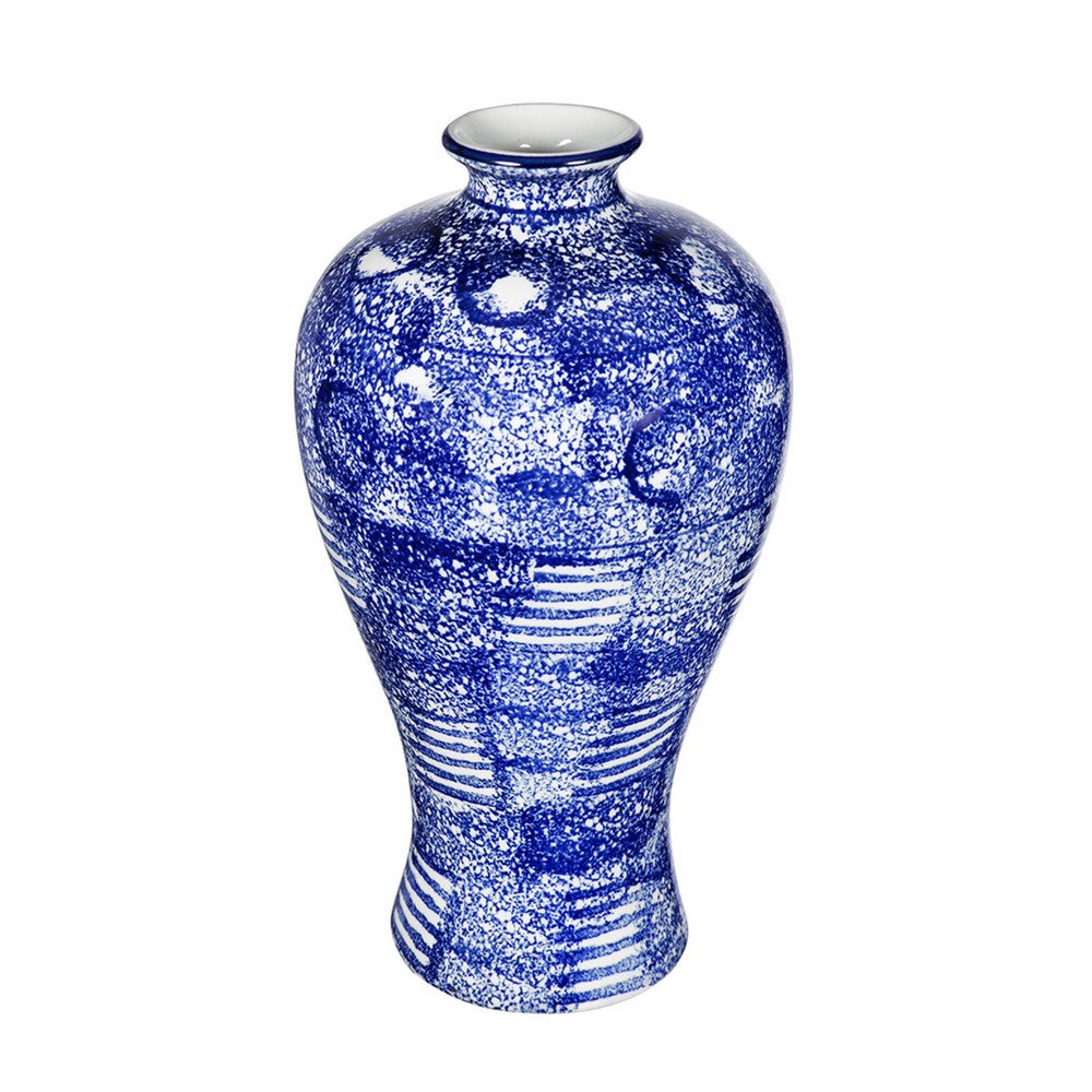 Caleb Accent Vase, Speckled Glazed Finish, Blue-White Porcelain 13 Inch - BM350914