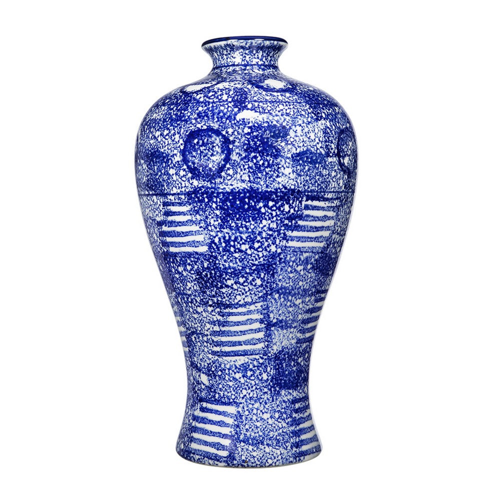 Caleb Accent Vase, Speckled Glazed Finish, Blue-White Porcelain 13 Inch - BM350914