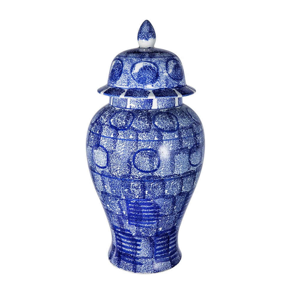 Jonah Ginger Jar, Speckled-Circular Patterns, Blue-White Porcelain 20 Inch - BM350915