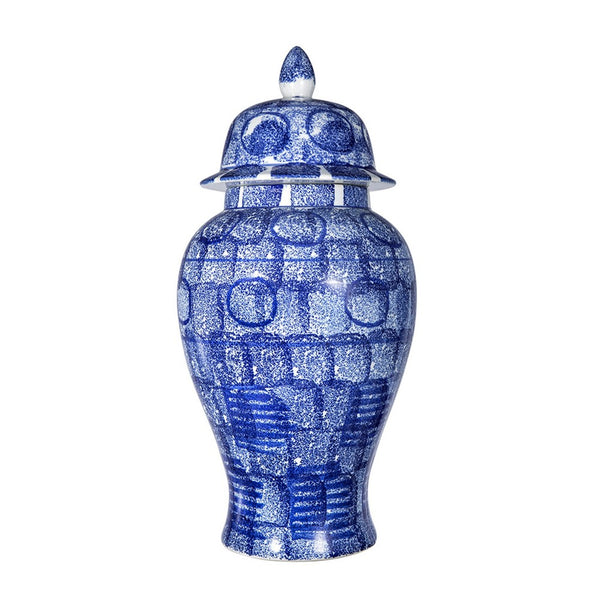 Jonah Ginger Jar, Speckled-Circular Patterns, Blue-White Porcelain 20 Inch - BM350915