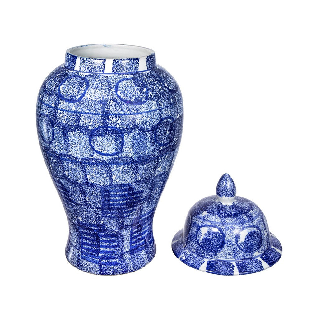 Jonah Ginger Jar, Speckled-Circular Patterns, Blue-White Porcelain 20 Inch - BM350915