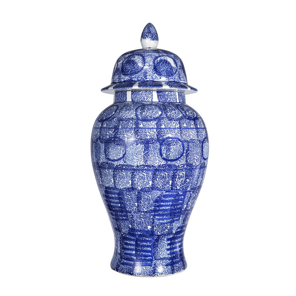 Jonah Ginger Jar, Speckled-Circular Patterns, Blue-White Porcelain 20 Inch - BM350915