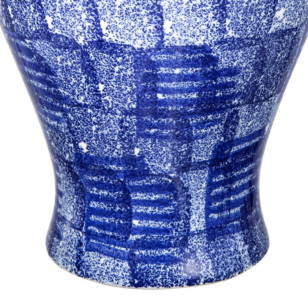 Jonah Ginger Jar, Speckled-Circular Patterns, Blue-White Porcelain 20 Inch - BM350915