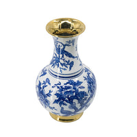 Wyatt Flower Vase, Floral Pattern Gold Rim White-Blue Porcelain 16 Inch - BM350919