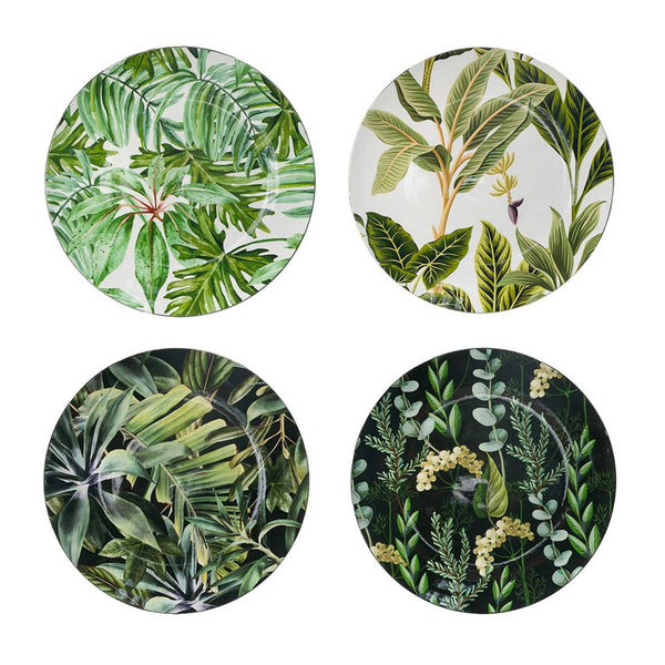 Linda Charger Plates Set of 4, Foliage Motifs, Green-Black 13 Inch - BM350920