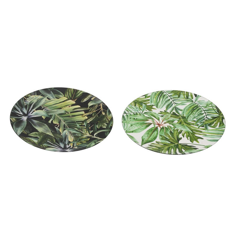 Linda Charger Plates Set of 4, Foliage Motifs, Green-Black 13 Inch - BM350920