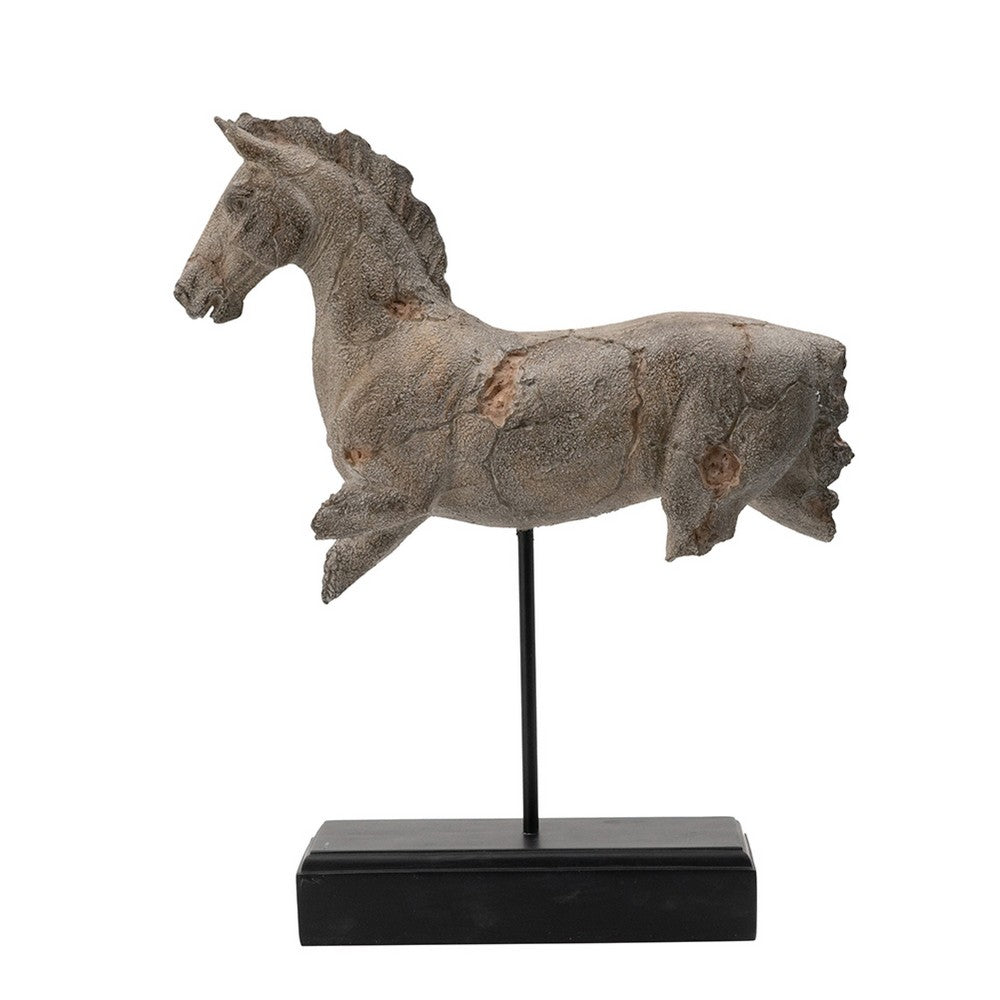 Marie Horse Statue on Black Iron Stand, Gray Resin-Stone Powder 17 Inch - BM350921