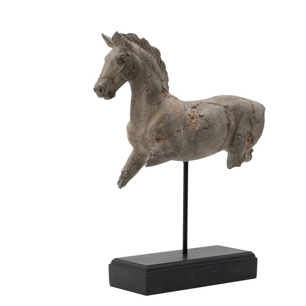 Marie Horse Statue on Black Iron Stand, Gray Resin-Stone Powder 17 Inch - BM350921