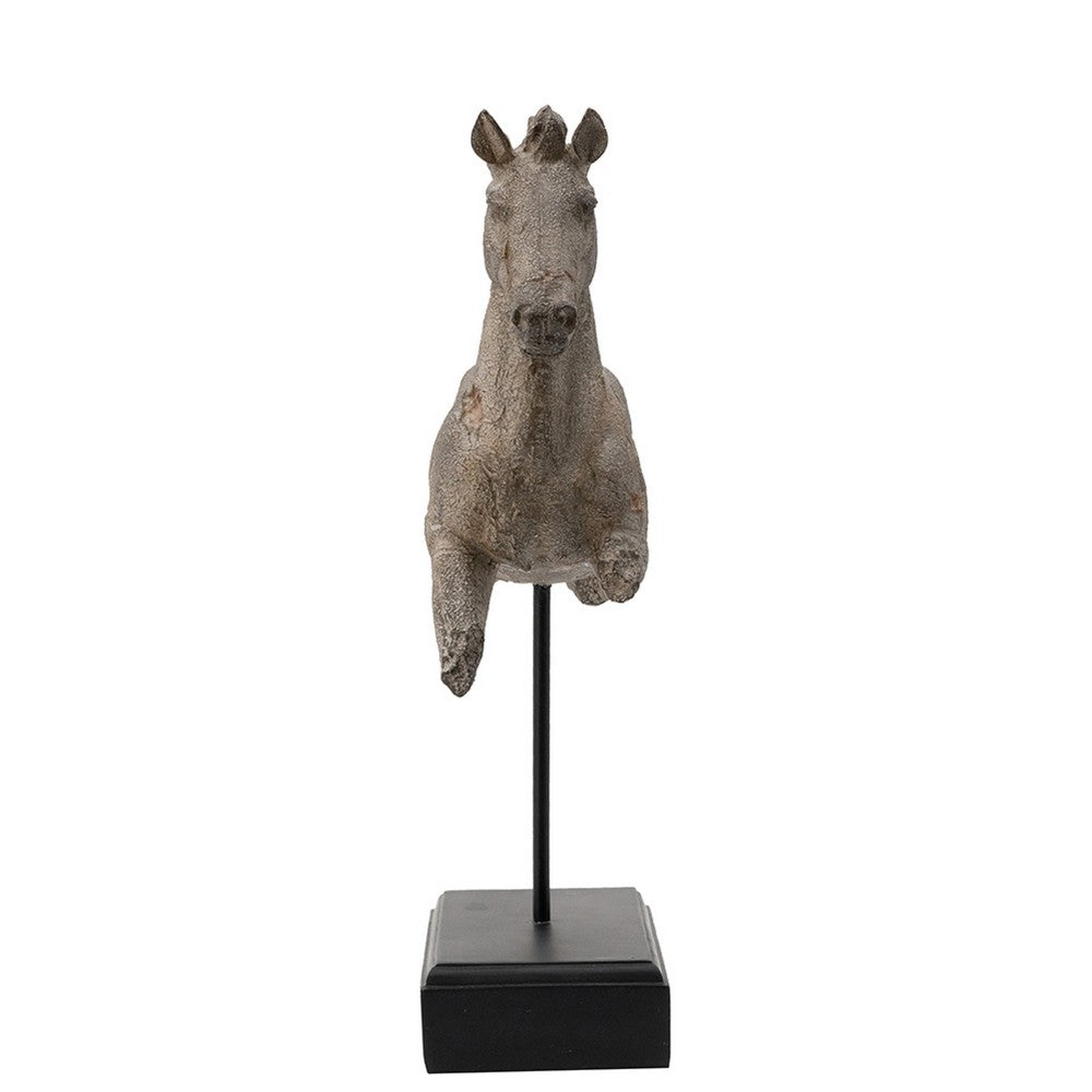 Marie Horse Statue on Black Iron Stand, Gray Resin-Stone Powder 17 Inch - BM350921