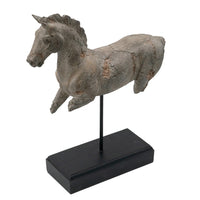 Marie Horse Statue on Black Iron Stand, Gray Resin-Stone Powder 17 Inch - BM350921