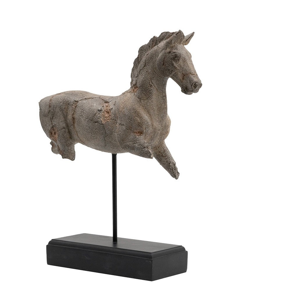 Marie Horse Statue on Black Iron Stand, Gray Resin-Stone Powder 17 Inch - BM350921