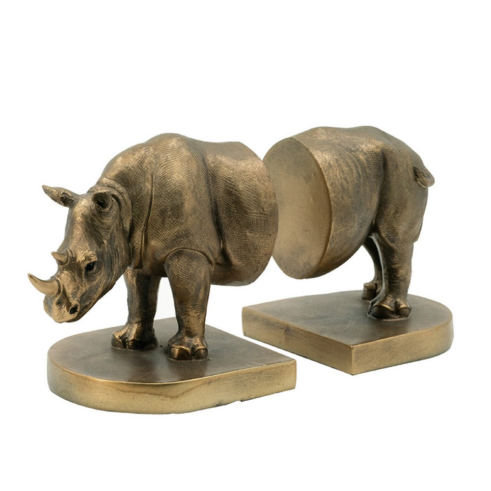 Sofia Decorative Rhino Bookend 2 Piece, Lifelike Bronze Polyresin 11 Inch - BM350922