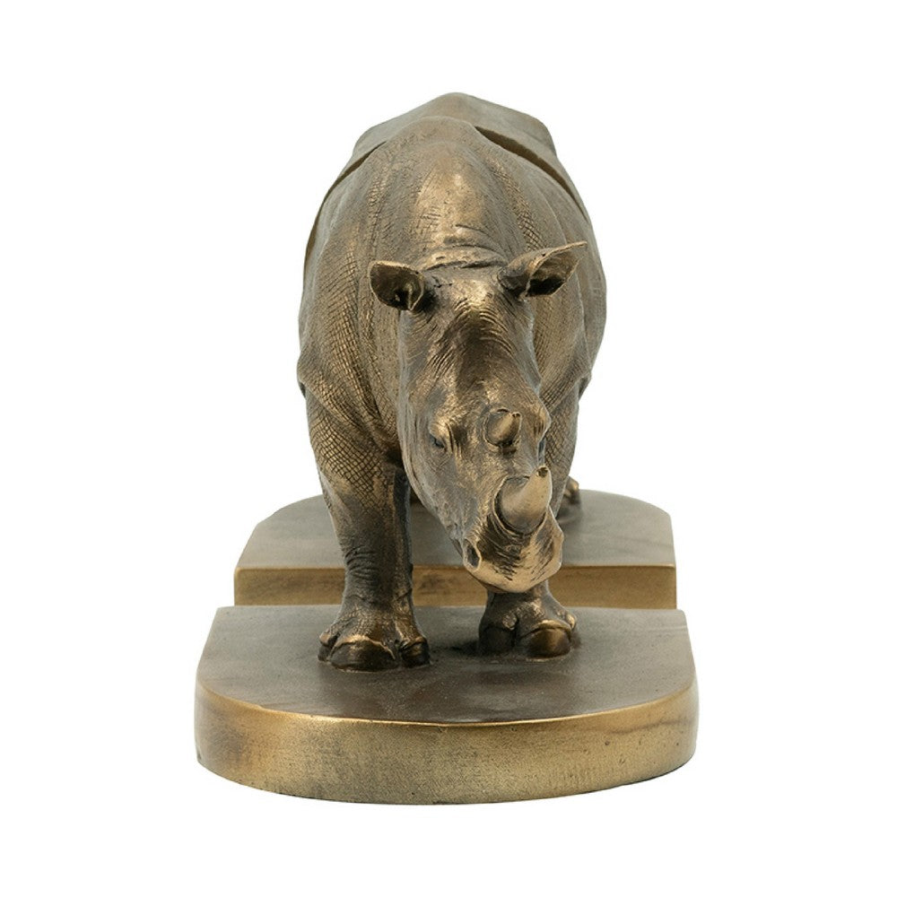 Sofia Decorative Rhino Bookend 2 Piece, Lifelike Bronze Polyresin 11 Inch - BM350922