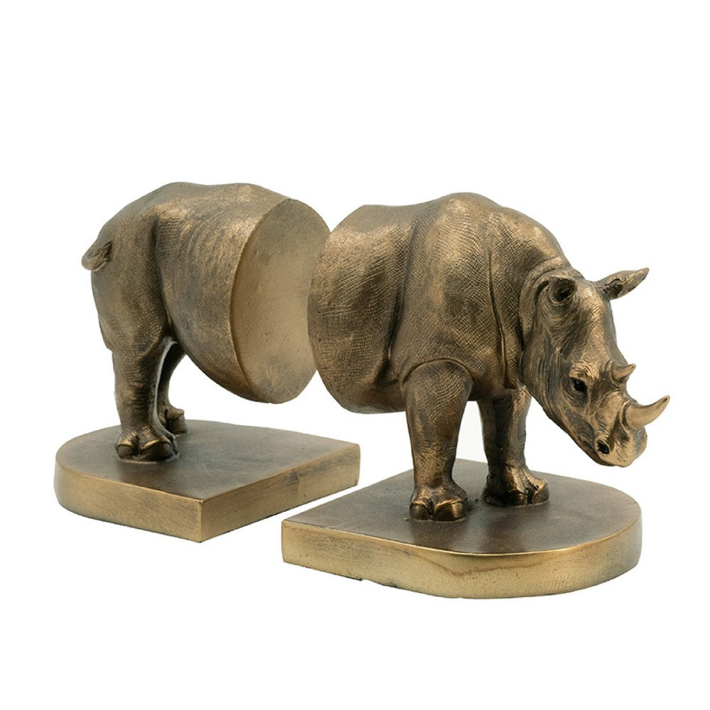 Sofia Decorative Rhino Bookend 2 Piece, Lifelike Bronze Polyresin 11 Inch - BM350922