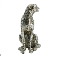 Wendy Sitting Leopard Figurine, Stone Powder-Resin, Metallic Silver 9 Inch - BM350923