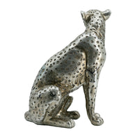 Wendy Sitting Leopard Figurine, Stone Powder-Resin, Metallic Silver 9 Inch - BM350923