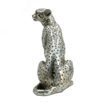 Wendy Sitting Leopard Figurine, Stone Powder-Resin, Metallic Silver 9 Inch - BM350923
