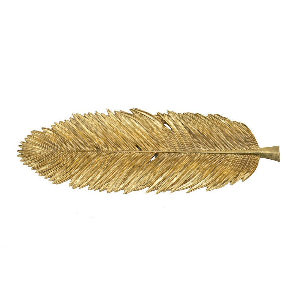 Riley Decorative Plate, Sculpted Leaf Veins Gold Stone Powder-Resin 19 Inch - BM350924