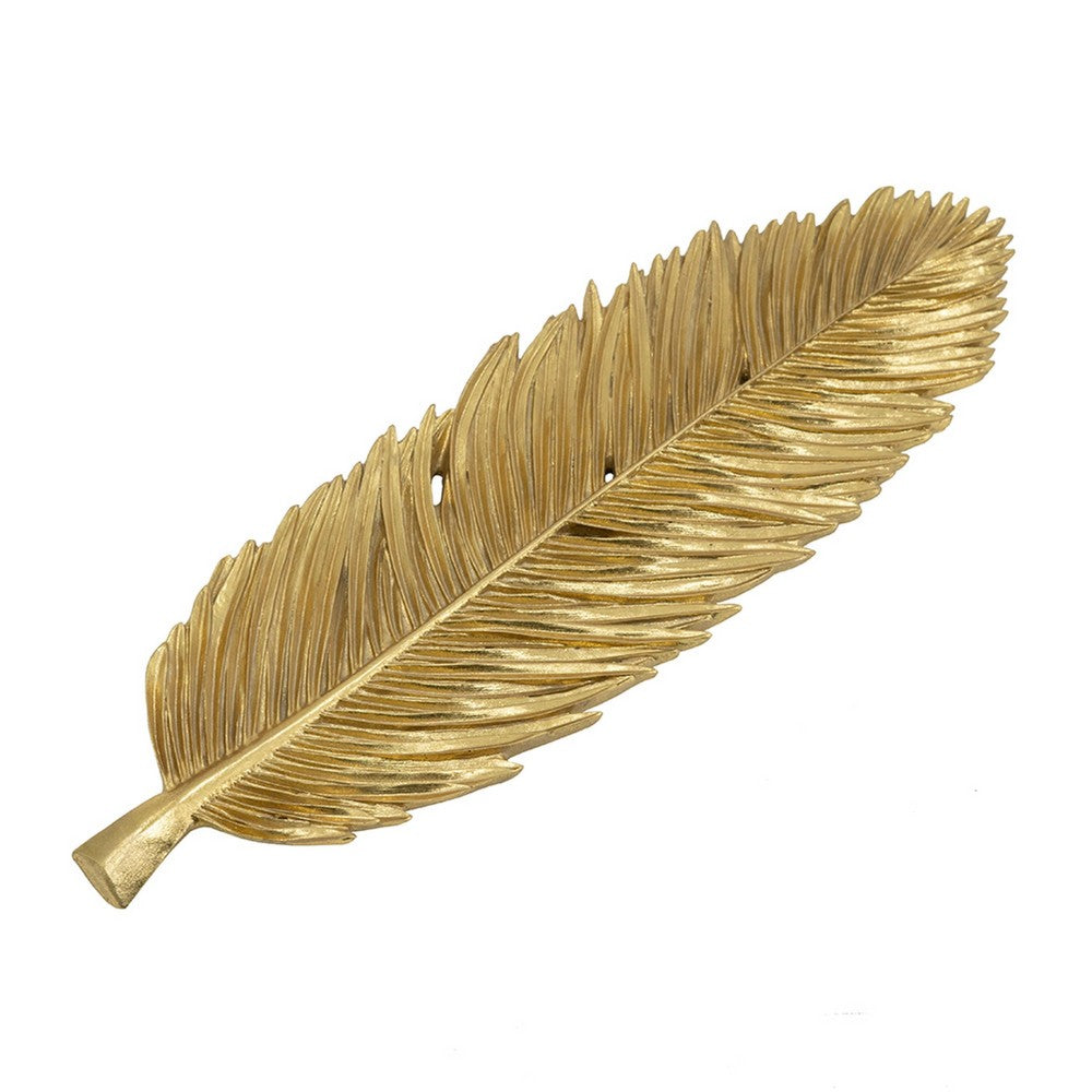 Riley Decorative Plate, Sculpted Leaf Veins Gold Stone Powder-Resin 19 Inch - BM350924
